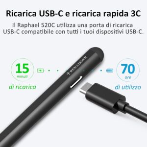 RENAISSER Raphael 520C Penna Stilo per Surface, Ricarica USB-C, Made in Nero - immagine 4